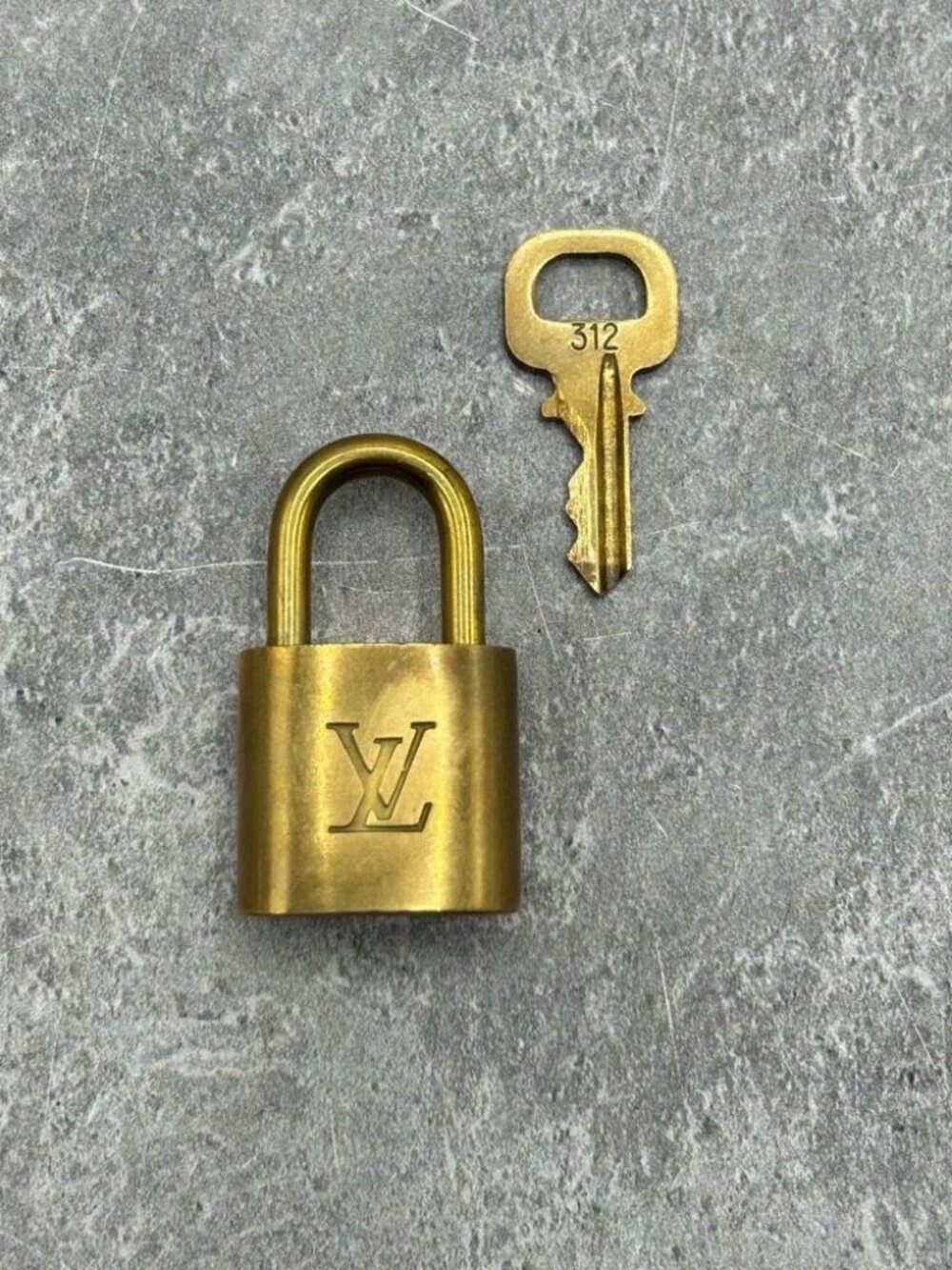 Authentic Louis Vuitton Gold Brass Padlock And Key Set Bag Charm #312